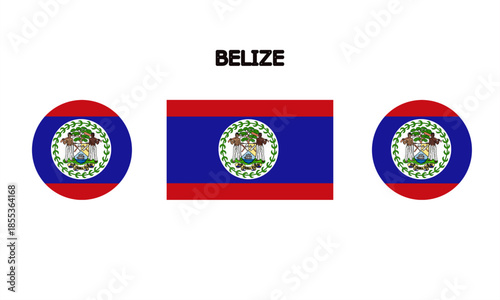 Flag of Belize country in high quality (rectangle and circle shape)