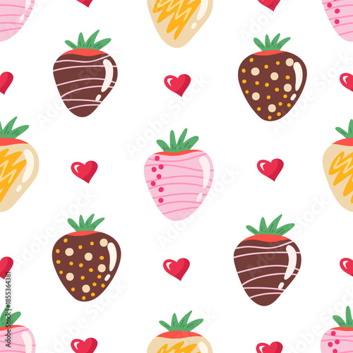 strawberry in chocolate seamless pattern. Vector Illustration for printing, backgrounds, covers and packaging. Image can be used for greeting cards, posters and textile. Isolated on white background.