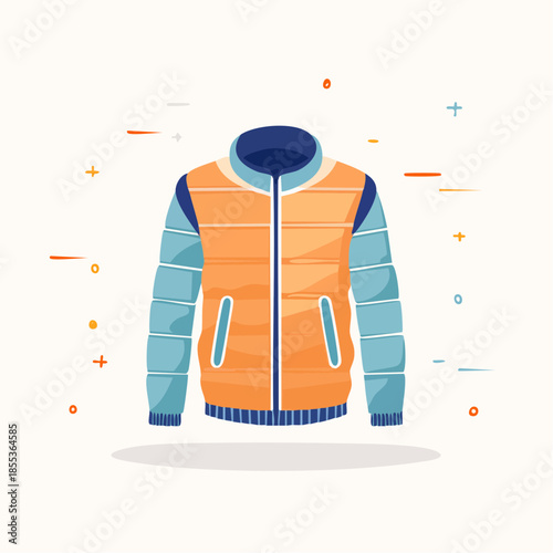 Stylish Orange and Blue Padded Vest with Sleeves Illustration.
