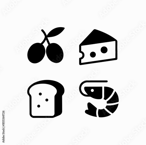 Tapas Food Icons Set – Minimal Spanish Gastronomy Vector
