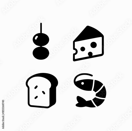 Tapas Food Icons Set – Minimal Spanish Gastronomy Vector
