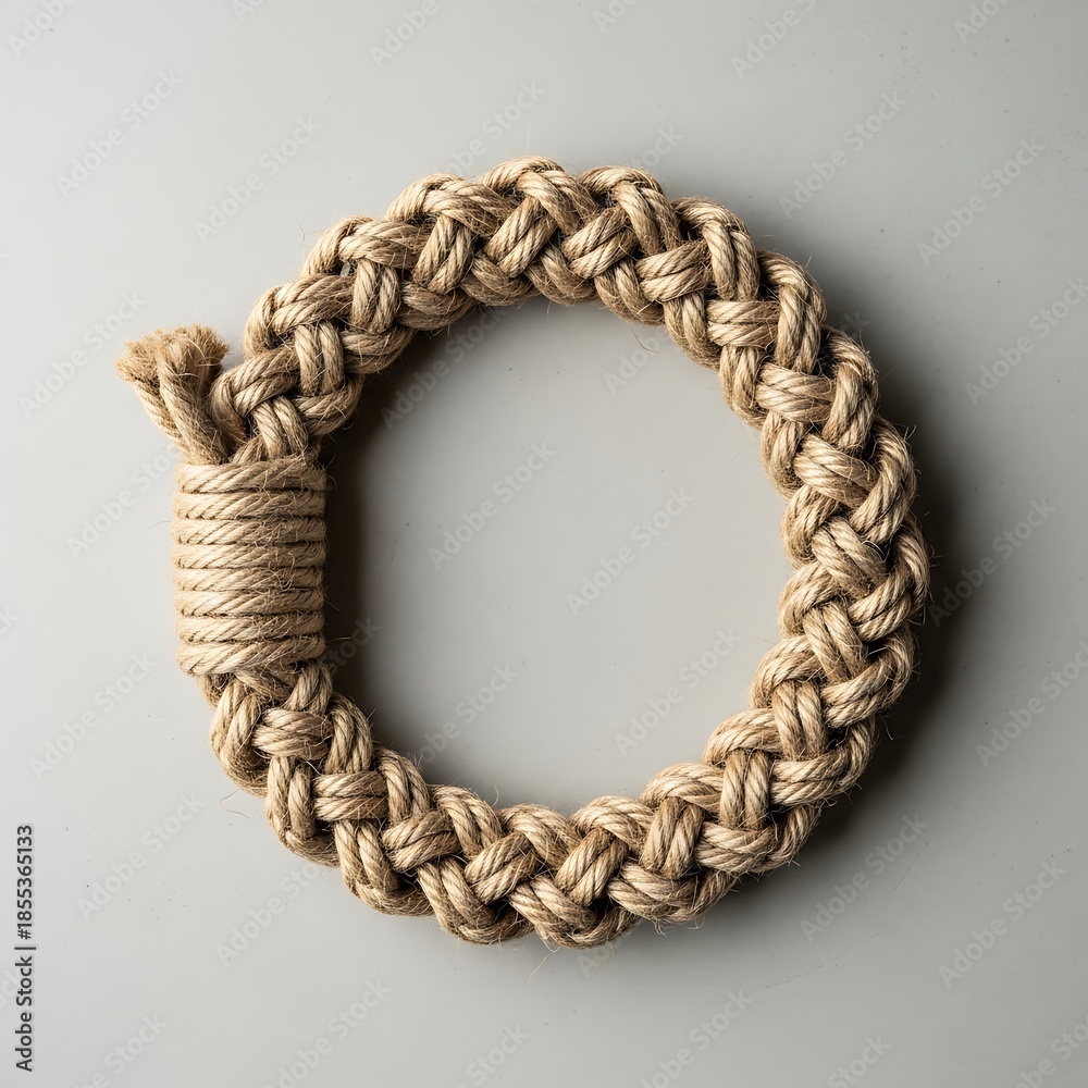 Obraz premium Circular jute rope detail on neutral backdrop provides textural element