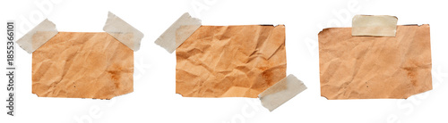 collection of old paper with paper tape isolated on white