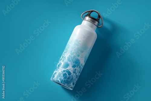 Minimalist White Canteen Mockup with Blue Sea Foam Texture