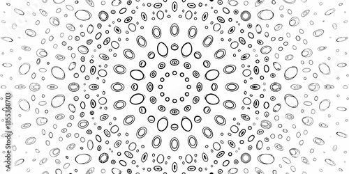 Abstract pattern of overlapping and varying sized circles on a white background