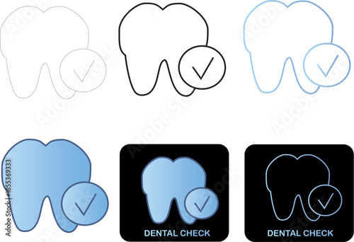 Clean and modern dental health check icon set, symbolizing oral care, successful examination, and professional dentistry services with a minimalist design
