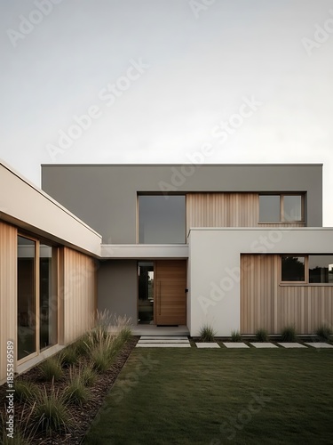Sophisticated modern house with clean lines and natural material details