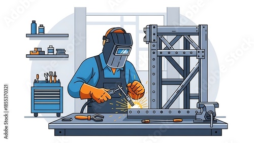 Welder at Work - Illustration of a Skilled Tradesman in Action.