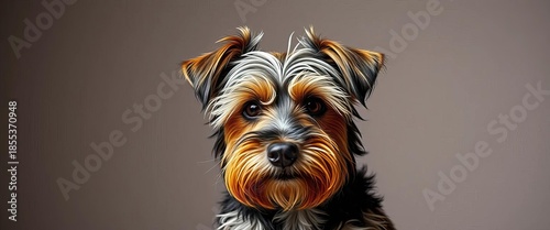 A scruffy, intelligent terrier dog with expressive eyes and a wiry coat, sitting alertly, embodying its spirited and energetic nature,  perky ears,  wiry coat