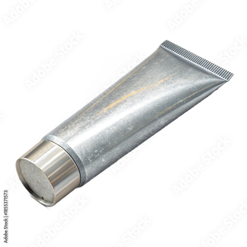 Sleek silver tube packaging mockup for cosmetic or pharmaceutical product, ready for your branding, ideal for product presentation and advertising campaigns