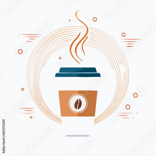Stylized Coffee Cup with Lid and Steam Illustration.