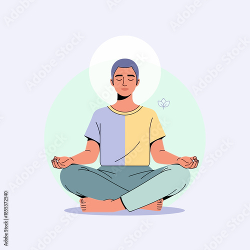 Man Meditating in Lotus Pose, Calm Mind, Inner Peace, Mindfulness Illustration
