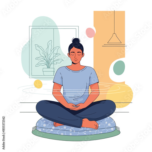 Person Meditating in Lotus Pose with Eyes Closed, Calm Inner Peace