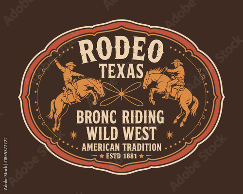 Texas Rodeo Colorful Vintage Sticker, Showcasing Western Rodeo Scene, Cowboy Lifestyle, Bull Riding Illustration
