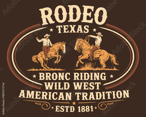 Texas Rodeo Colorful Vintage Sticker, Featuring Western Cowboy Culture, Bull Riding Action, Equestrian Rodeo Event, Festival Graphics, Retro Design