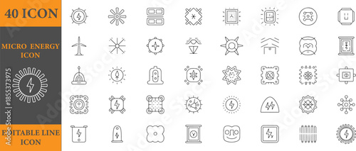 40 micro energy icon set editable line style vector collection