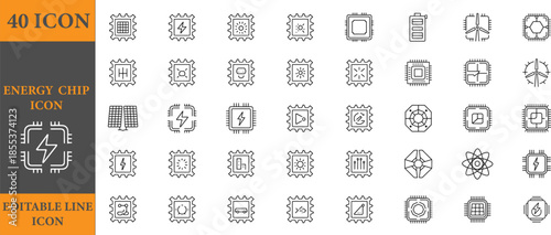 40 energy chip icon set editable line icon collection for technology
