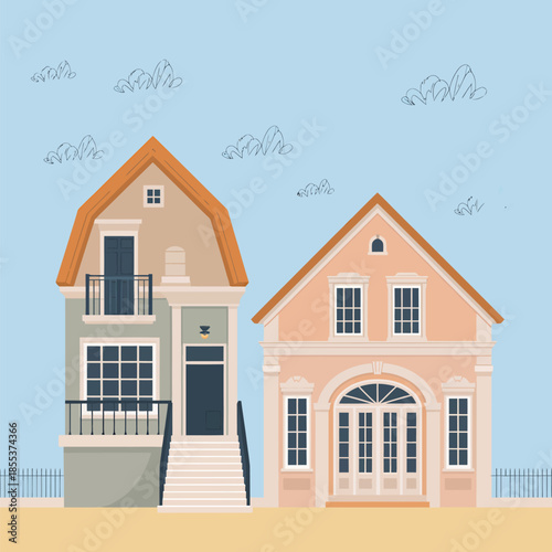 Two Houses Side by Side on Sandy Beach