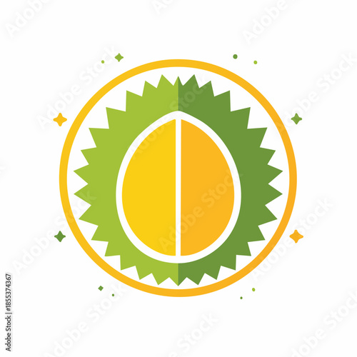 Stylized Durian Fruit Illustration with Green Spikes and Yellow Flesh.
