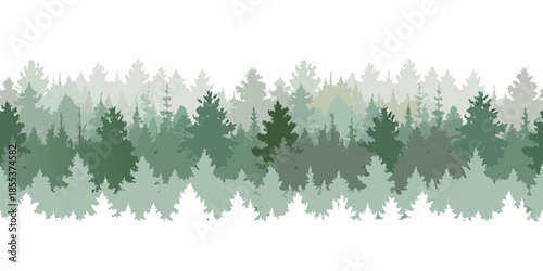 A serene forest landscape featuring a repeating pattern of stylized trees