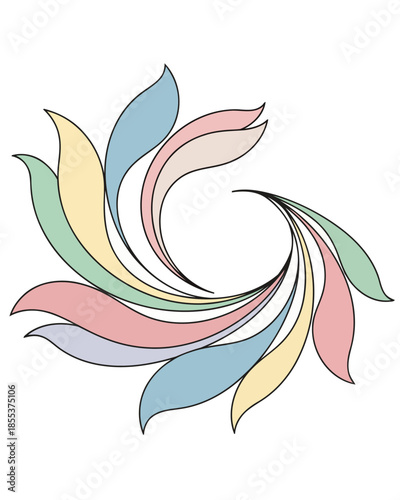 Elegant pastel swirl illustration showcasing organic leaf shapes in a harmonious, flowing circular pattern, evoking gentle movement and artistic flair