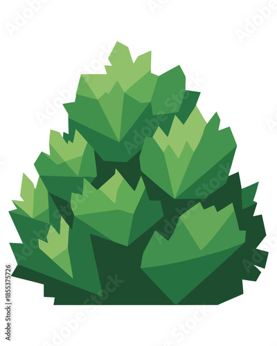 A stylized, geometric illustration of a dense green bush, ideal for representing nature, landscaping, and outdoor environments in graphic designs