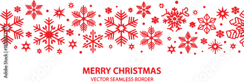 Red seamless winter border with falling snow and merry christmas text