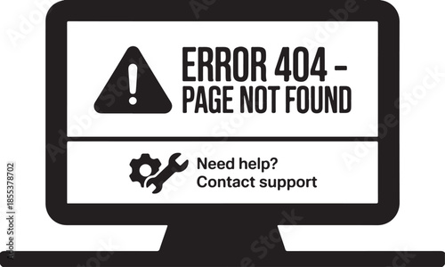 Monitor displaying error 404 page not found message with option to contact support