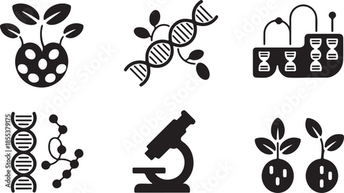 Science and biology icons dna molecule plant research microscope laboratory equipment experiment