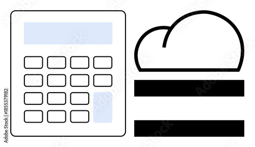 Calculator with cloud icon signifying tech-based tools. Ideal for finance, cloud storage, data, calculations, accounting, software, or innovation. Simple flat metaphor