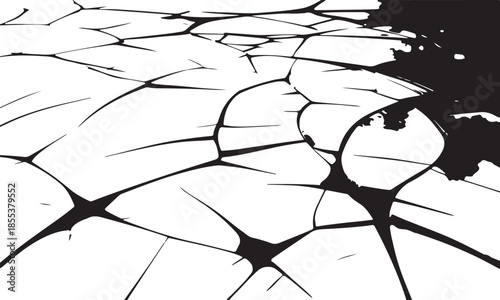 Horizontal surface view of shattered broken glass cracks abstract distressed texture background
