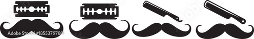 Mustache and razor blade symbols for men grooming and shaving products