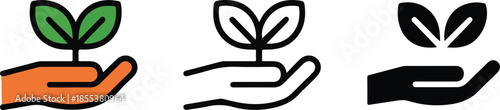 Human hands holding small plant icons for growth ecology sustainability and environment