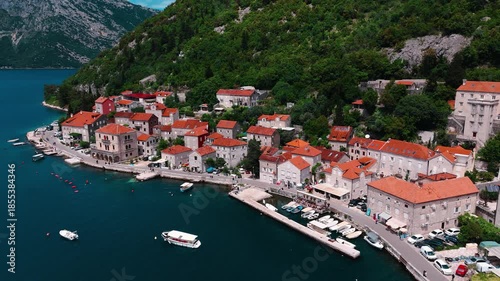 Perast Town aerial view in Kotor Bay in Montenegro