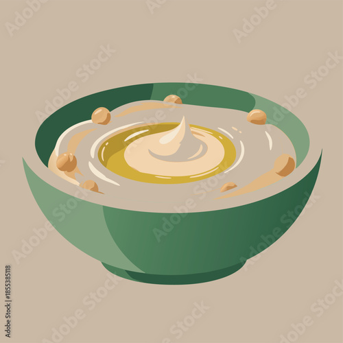 Delicious Hummus Bowl with Olive Oil and Chickpeas.