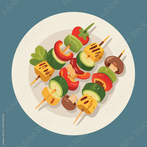 Delicious Grilled Vegetable Skewers on a Plate.