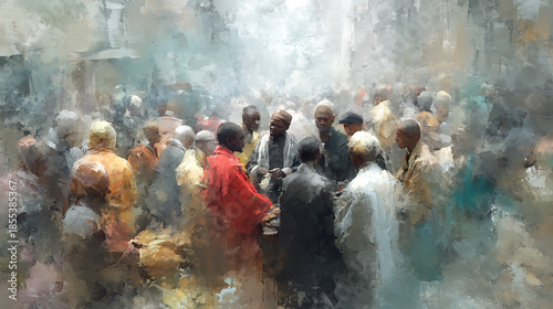 A revealing conversation happening in hushed tones in a crowded marketplace (1)