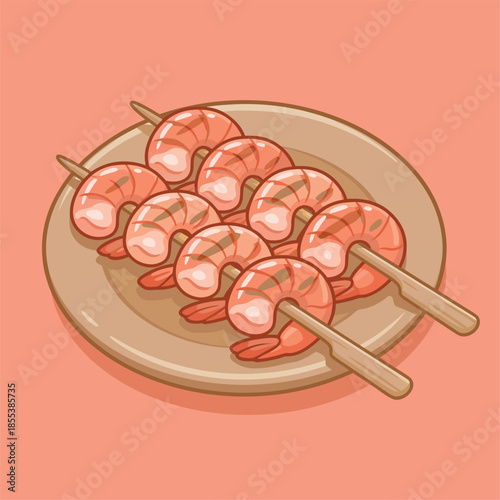 Delicious Shrimp Skewers on a Plate.