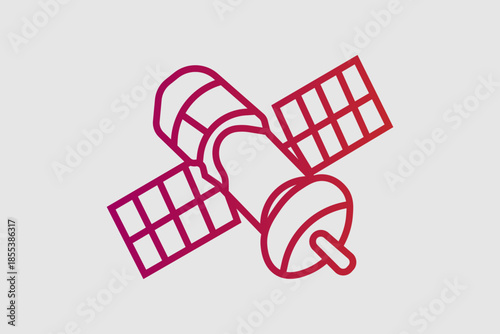 The icon includes a central cylindrical body with an antenna probe and two large rectangular solar panels extended on either side to provide power.