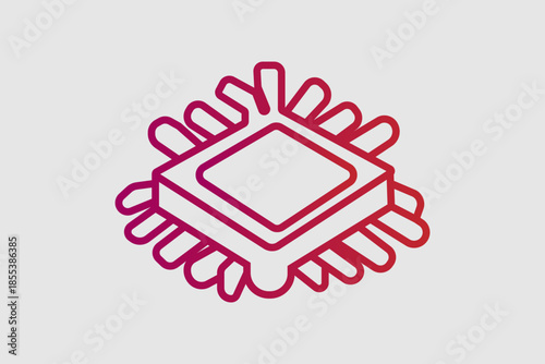 A microchip or CPU processor with visible contact pins radiating from a central square unit.