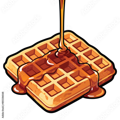 Delicious Waffle with Syrup Pouring.