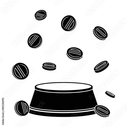 Money Falling into Pot Icon - Finance Wealth Earning Saving Investment Concept.