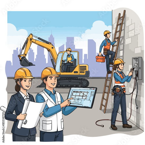 Construction Team Working on Urban Development Project.