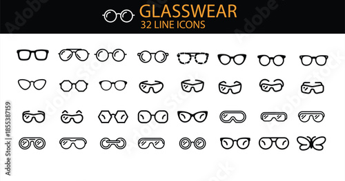 Eyewear Line Icons Featuring Glasses Sunglasses And Goggles spectacles