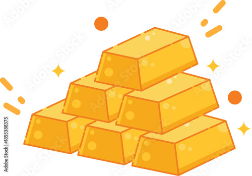 Flat vector illustration of gold ingots representing financial investment, wealth, and asset security. This clean and modern gold bar icon is ideal for finance, banking, investment, savings