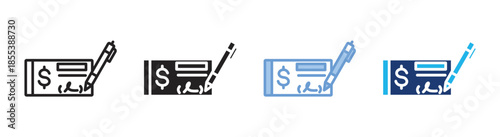 Bank check icon set multiple style collection