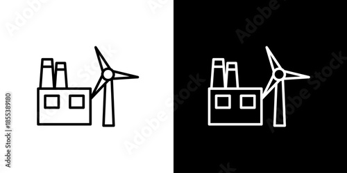 Renewable Energy Source Wind Turbine Next to Industrial Building Icon
