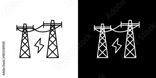 Striking vector icon showcasing high voltage power line towers, symbolizing electricity transmission, robust energy grids, and modern power infrastructure for global utilities