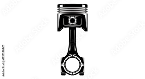 A detailed vector illustration depicts a piston, a crucial component of an internal combustion engine, rendered in a sleek, modern style against a white backdrop.