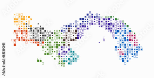 Panama, shape of the country build of colored cells. Digital style map of the Panama on white background. Small size square blocks. Vibrant vector illustration.
